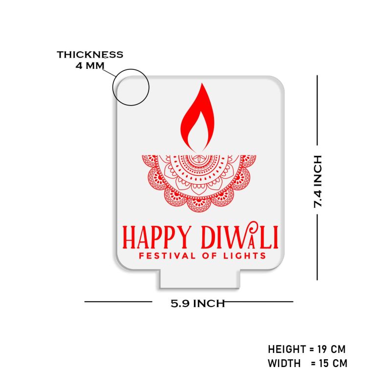 Happy Diwali Festival of Light Engraved Desk Table Light with Warm White Light & USB Powered